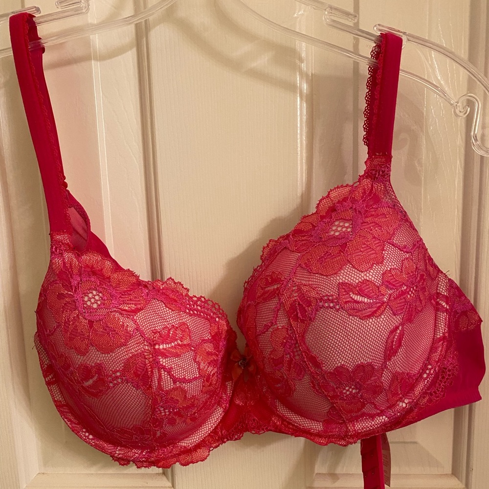 Hot pink lace Body by Victoria lined Demi 34DD